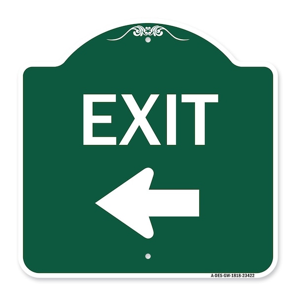 Parking Lot Sign Exit Sign Left Arrow, Green & White Aluminum Sign, 18" L, 18" H, GW-1818-23422